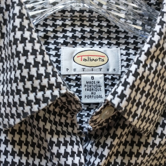 Talbots Petites Black & White Houndstooth Fitted Blouse size 8 - Picture 6 of 6